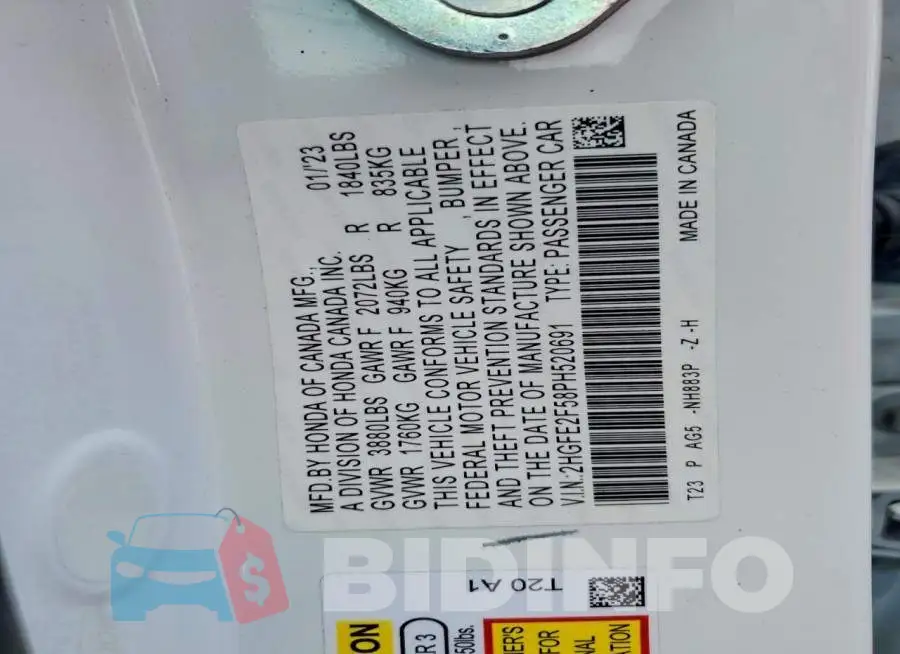2HGFE2F58PH520691 Photo# 12