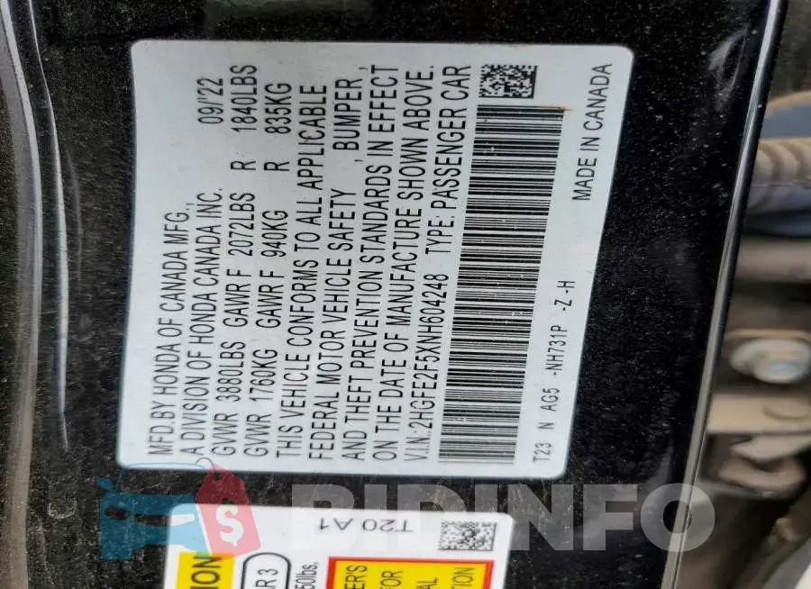 2HGFE2F5XNH604248 Photo# 12