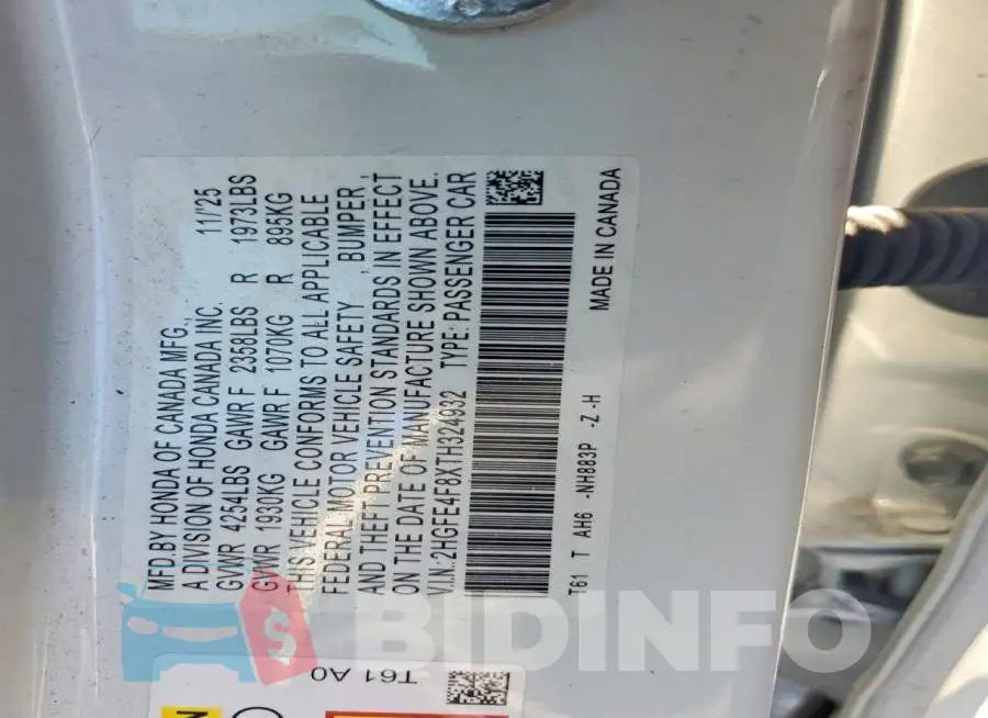 2HGFE4F8XTH324932 Photo# 12