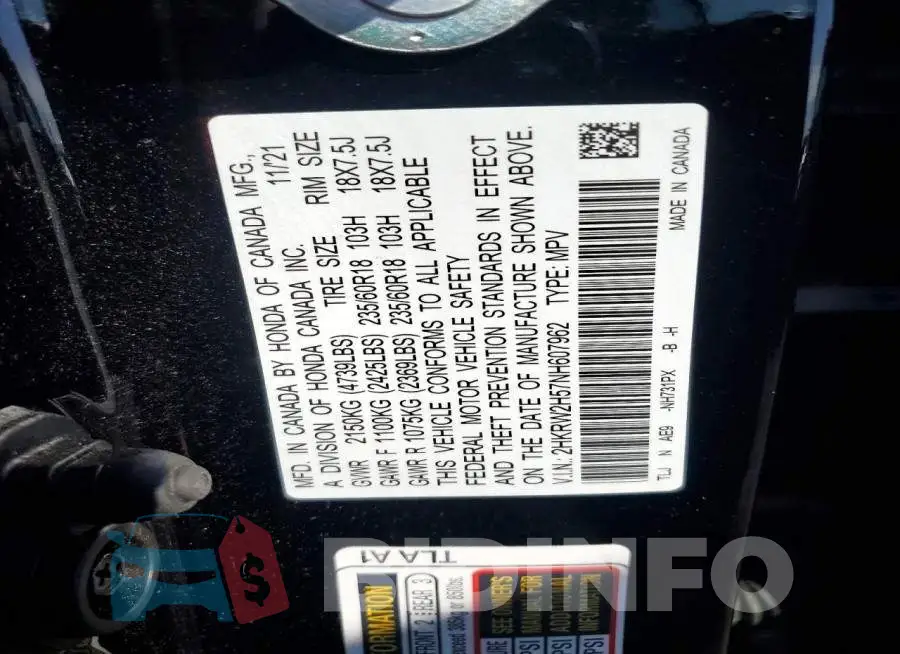 2HKRW2H57NH607962 Photo# 12