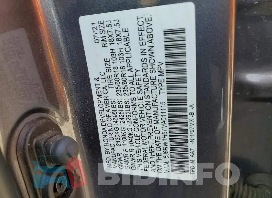 5J6RW1H57MA011115 Photo# 12