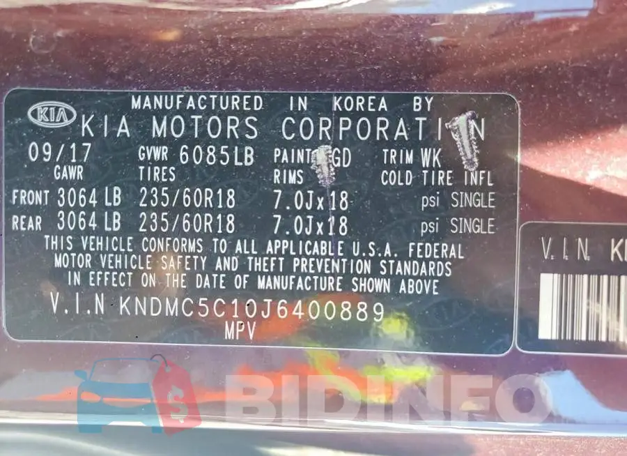 KNDMC5C10J6400889 Photo# 13