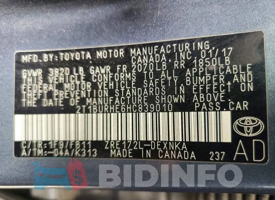 2T1BURHE6HC839010 Photo# 13