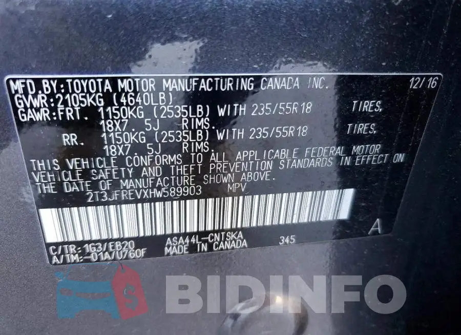 2T3JFREVXHW589903 Photo# 13