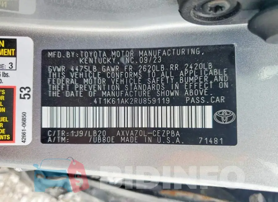 4T1K61AK2RU859119 Photo# 12