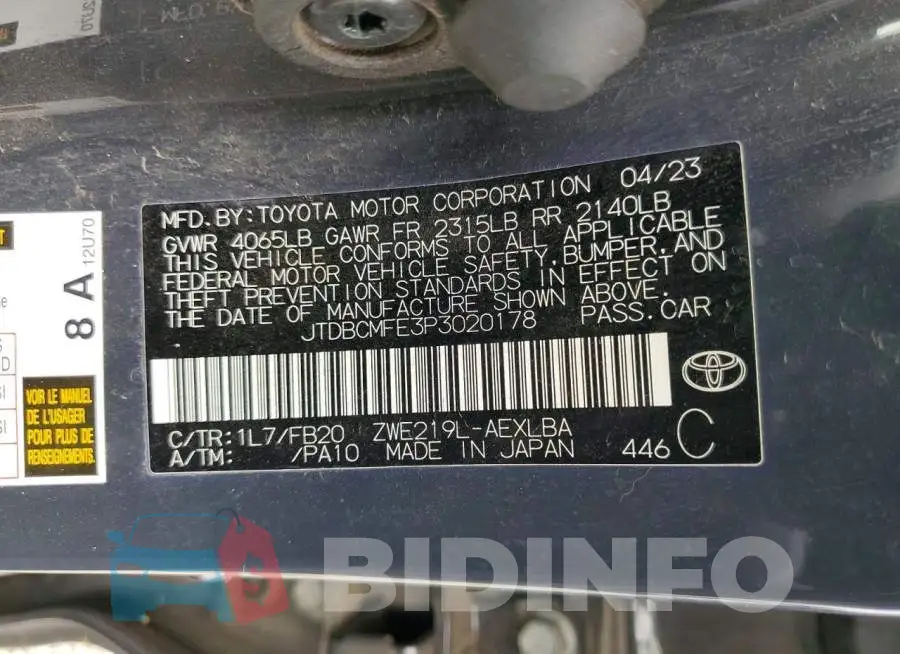 JTDBCMFE3P3020178 Photo# 12