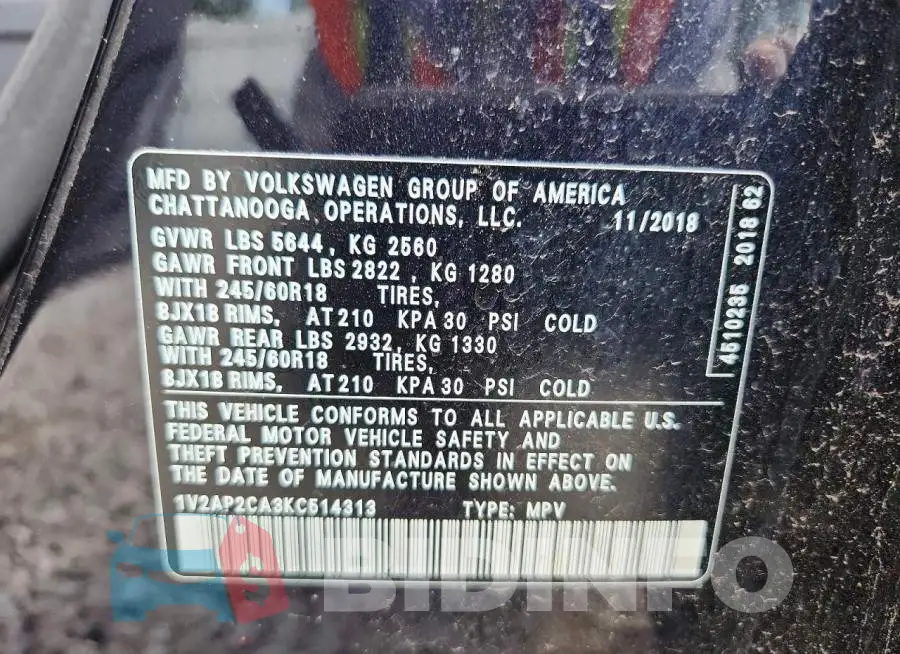 1V2AP2CA3KC514313 Photo# 13