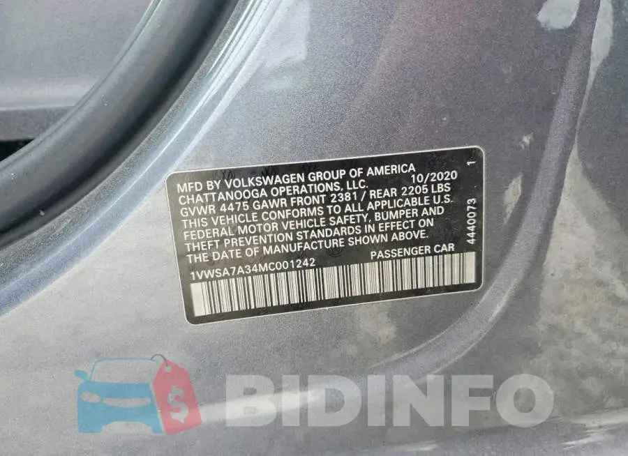 1VWSA7A34MC001242 Photo# 13