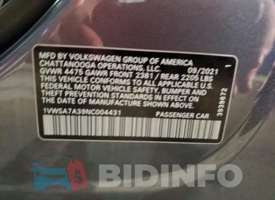 1VWSA7A39NC004431 Photo# 13