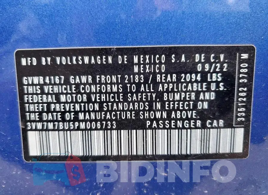 3VW7M7BU5PM006733 Photo# 12