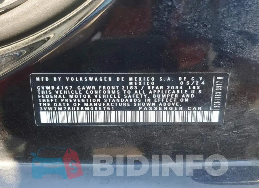 3VW7M7BU8RM095751 Photo# 13