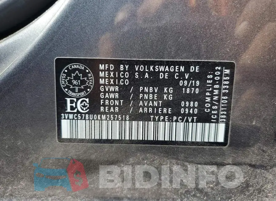 3VWC57BU0KM257518 Photo# 13