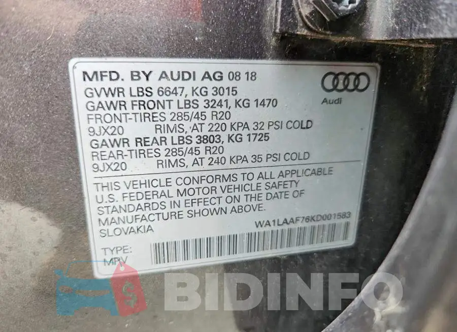 WA1LAAF76KD001583 Photo# 13