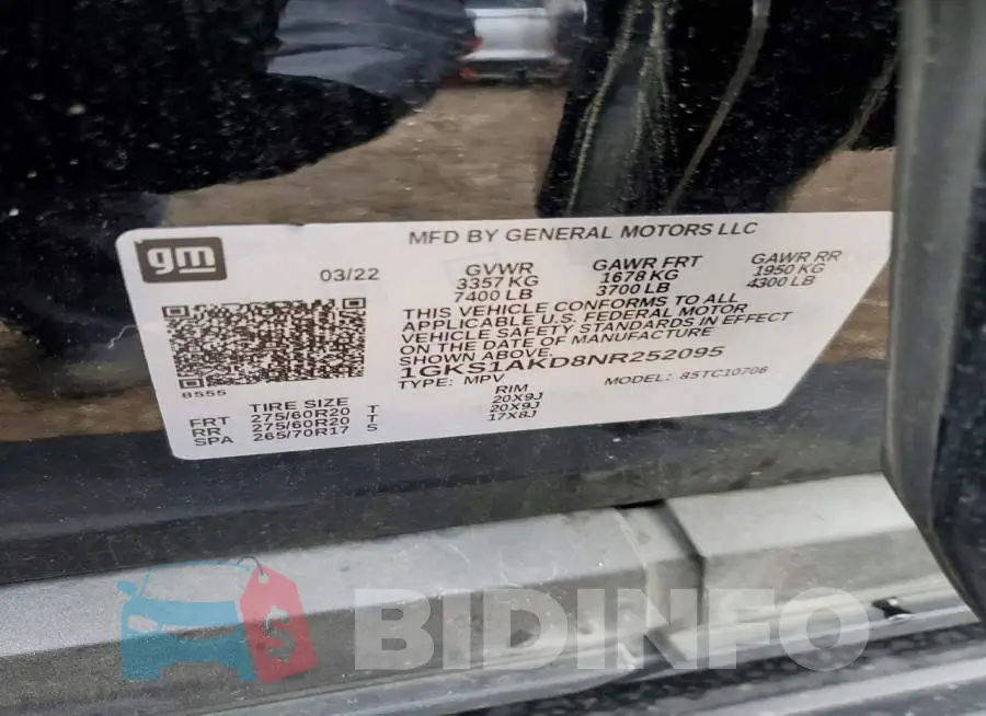 1GKS1AKD8NR252095 Photo# 12