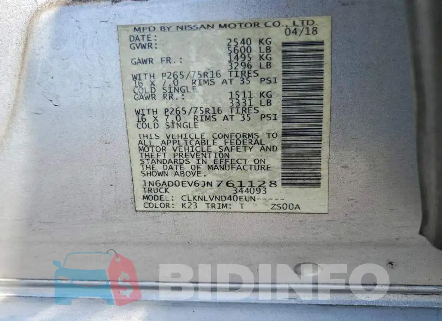 1N6AD0EV6JN761128 Photo# 12