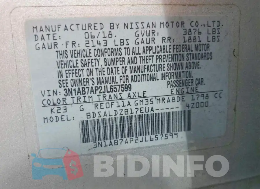 3N1AB7AP2JL657599 Photo# 13