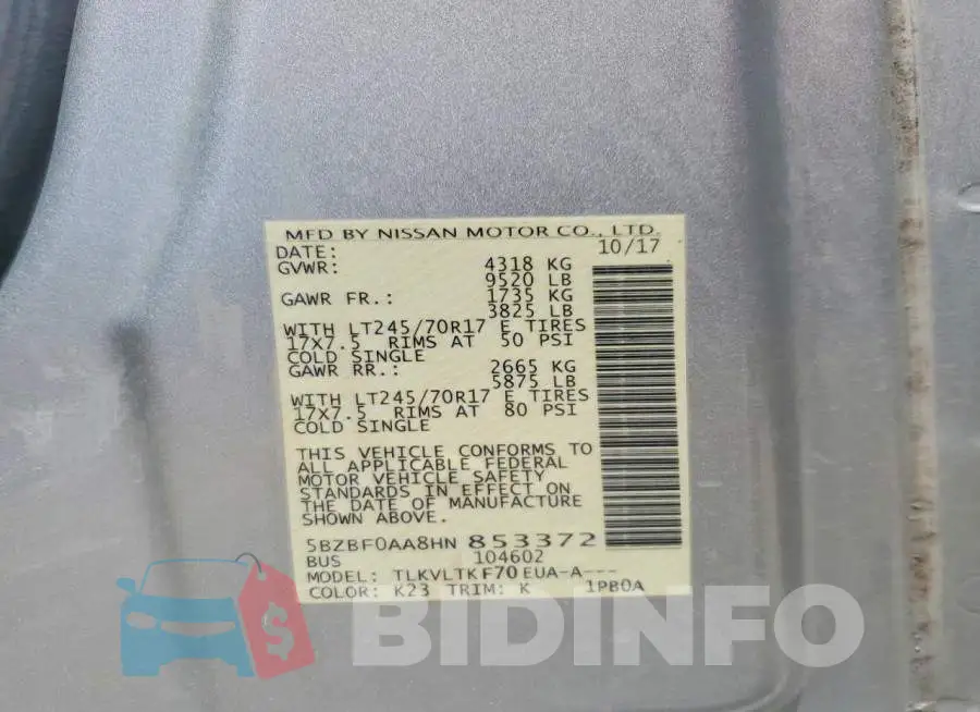 5BZBF0AA8HN853372 Photo# 13