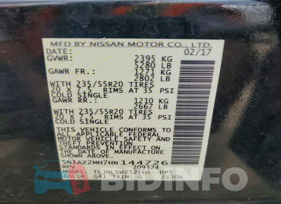 5N1AZ2MH7HN144726 Photo# 13