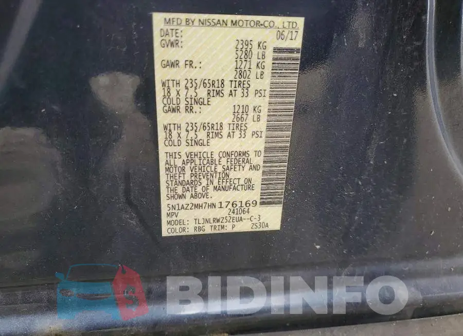 5N1AZ2MH7HN176169 Photo# 13