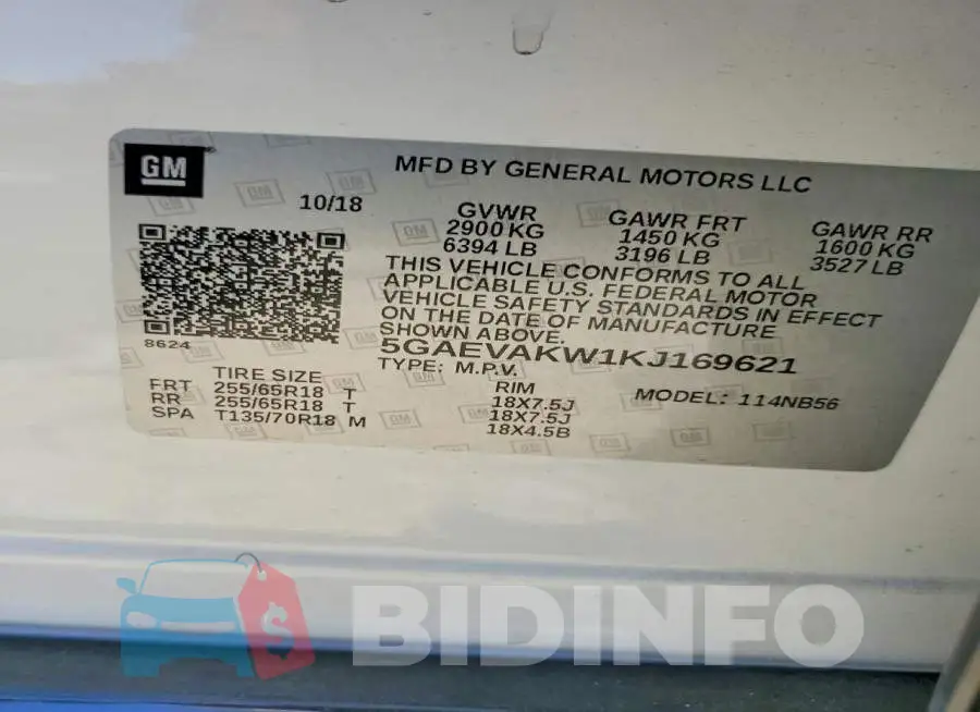 5GAEVAKW1KJ169621 Photo# 12