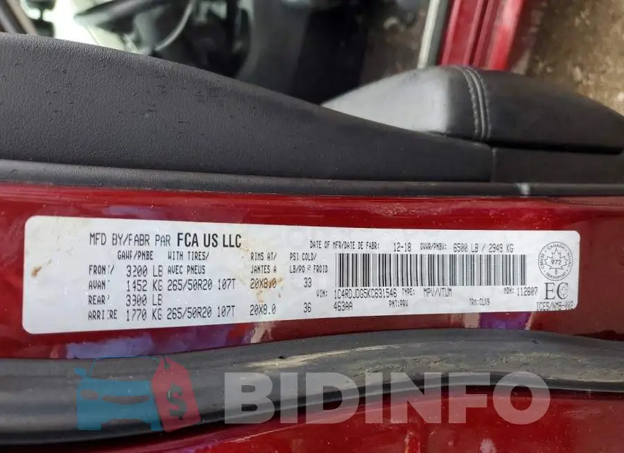 1C4RDJDG5KC631546 Photo# 13