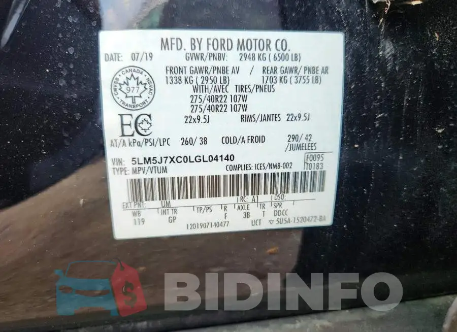 5LM5J7XC0LGL04140 Photo# 13
