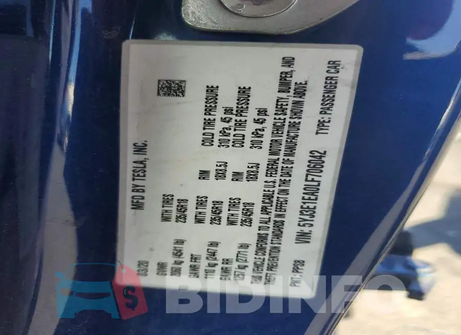 5YJ3E1EA0LF706042 Photo# 13