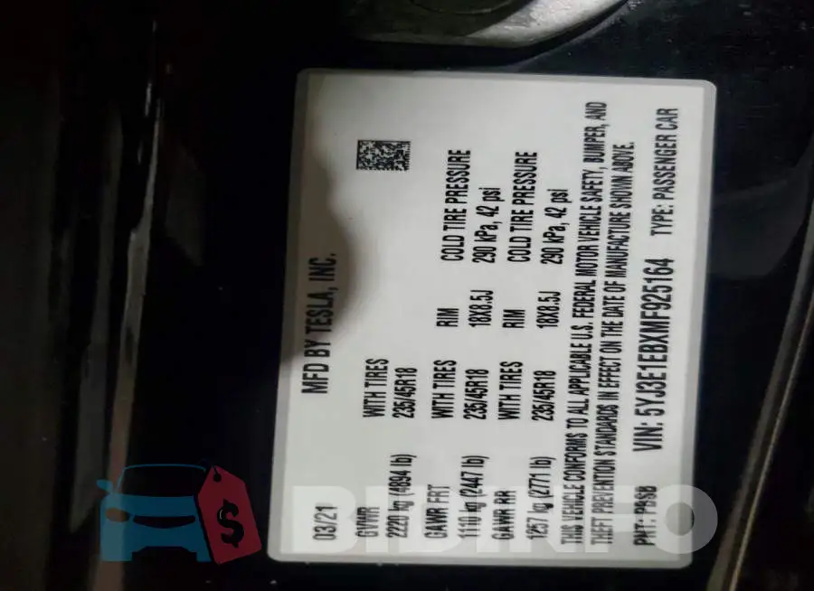 5YJ3E1EBXMF925164 Photo# 12