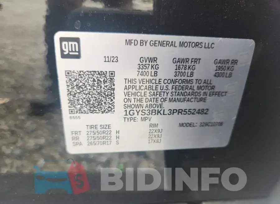 1GYS3BKL3PR552482 Photo# 13