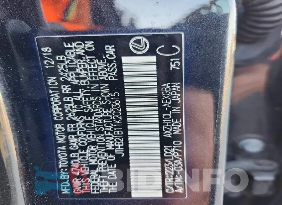 JTHB21B11K2023615 Photo# 12