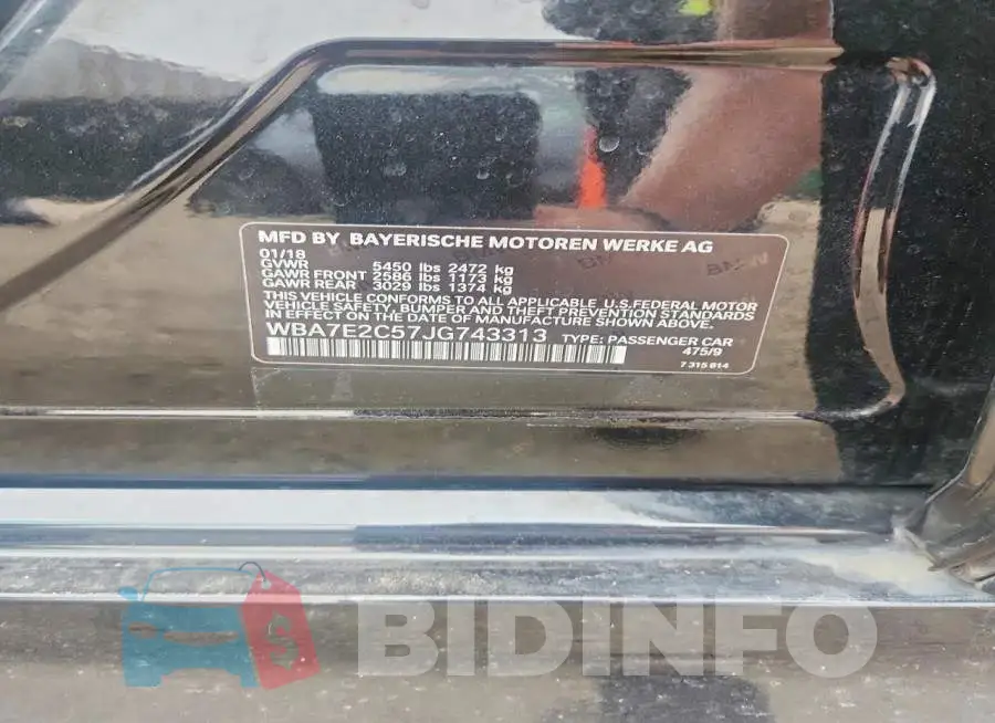 WBA7E2C57JG743313 Photo# 12