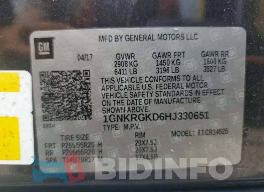 1GNKRGKD6HJ330651 Photo# 13