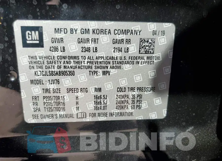 KL7CJLSB5KB905350 Photo# 13