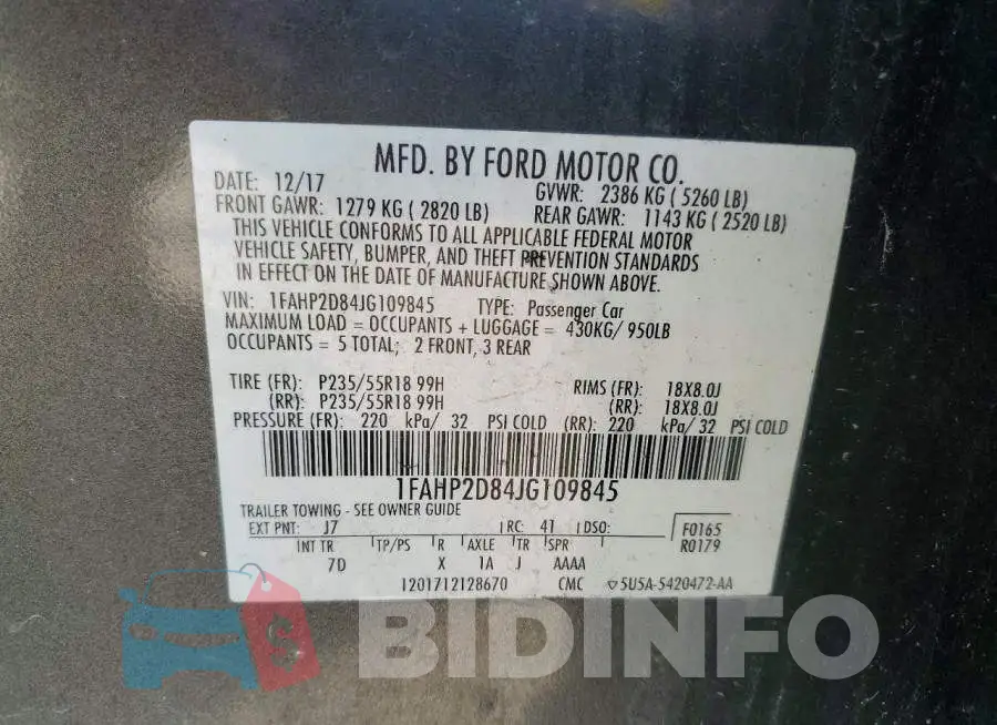 1FAHP2D84JG109845 Photo# 13