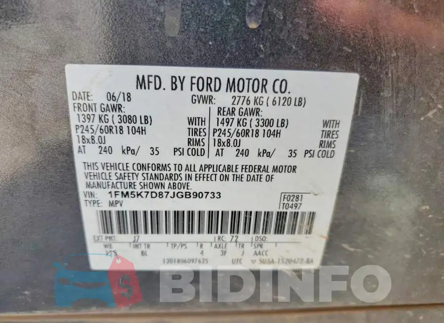1FM5K7D87JGB90733 Photo# 12