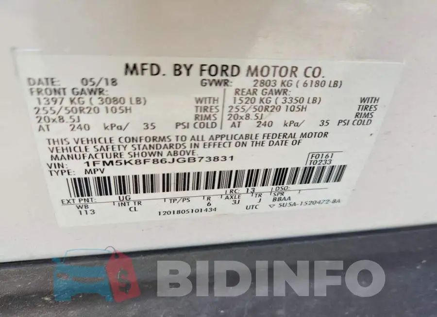 1FM5K8F86JGB73831 Photo# 13