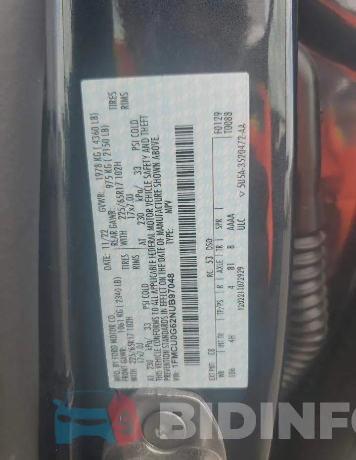 1FMCU0G62NUB97048 Photo# 14