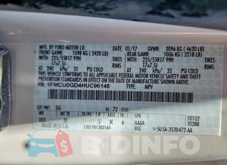 1FMCU0GD4HUC96148 Photo# 13
