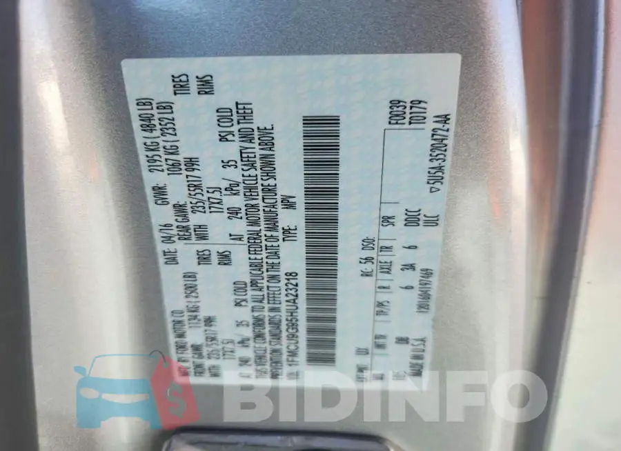 1FMCU9G95HUA23218 Photo# 12