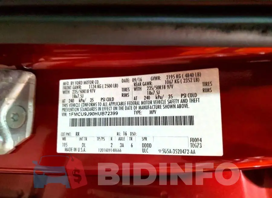 1FMCU9J90HUB72399 Photo# 13