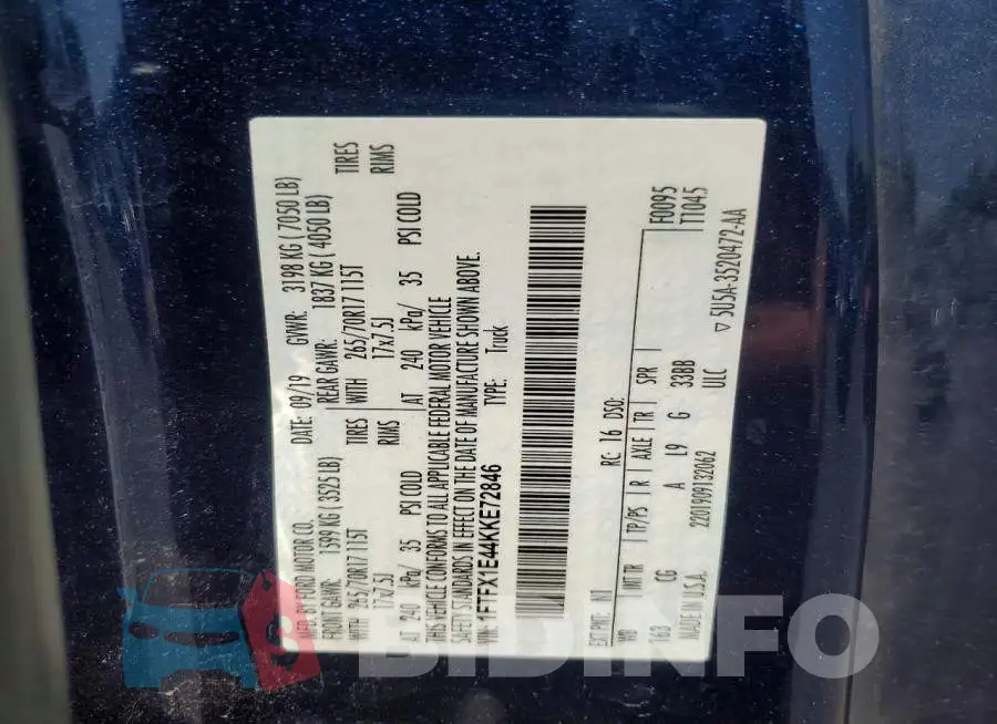 1FTFX1E44KKE72846 Photo# 12