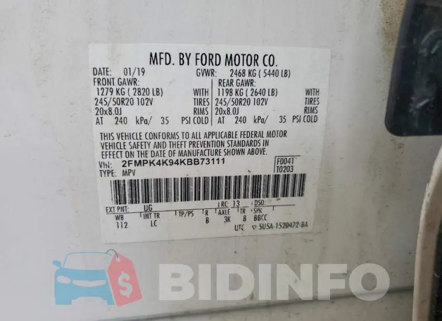 2FMPK4K94KBB73111 Photo# 14