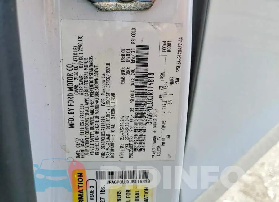 3FA6P0LUXJR116818 Photo# 12