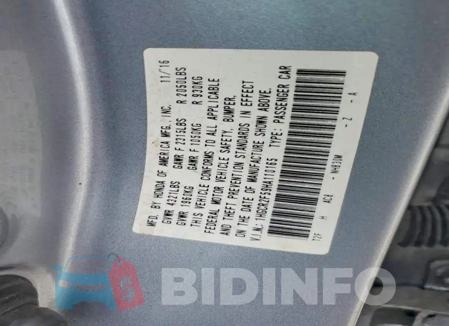 1HGCR2F59HA110165 Photo# 13