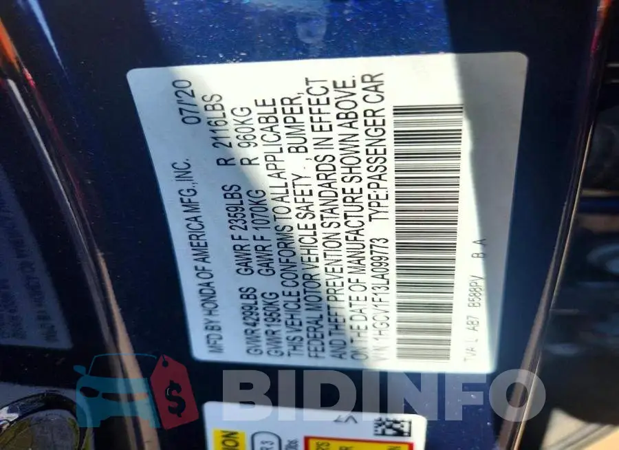 1HGCV1F13LA099773 Photo# 12
