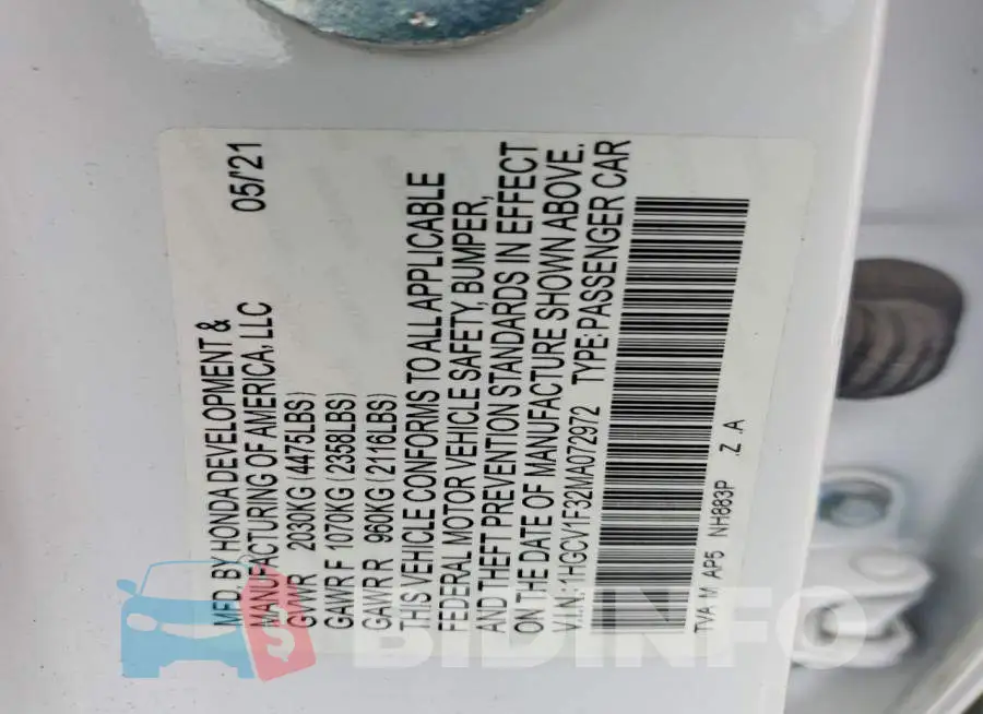 1HGCV1F32MA072972 Photo# 12