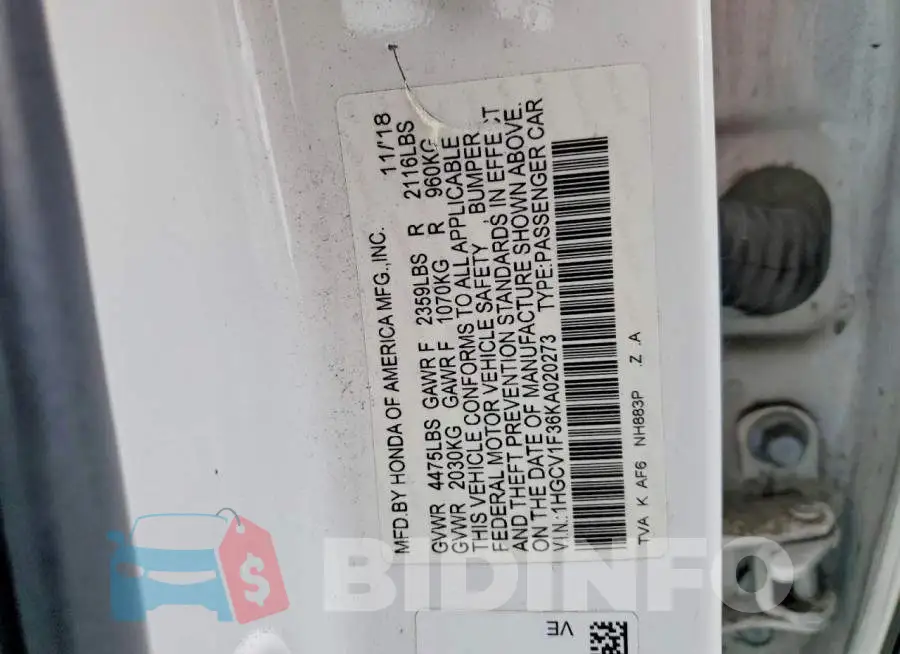 1HGCV1F36KA020273 Photo# 12