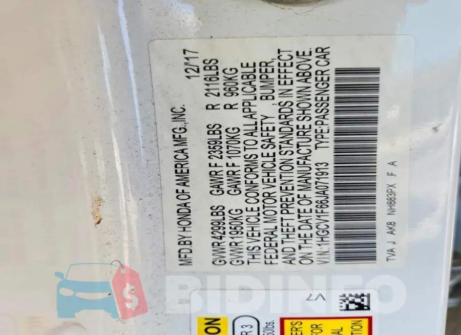 1HGCV1F66JA071913 Photo# 13