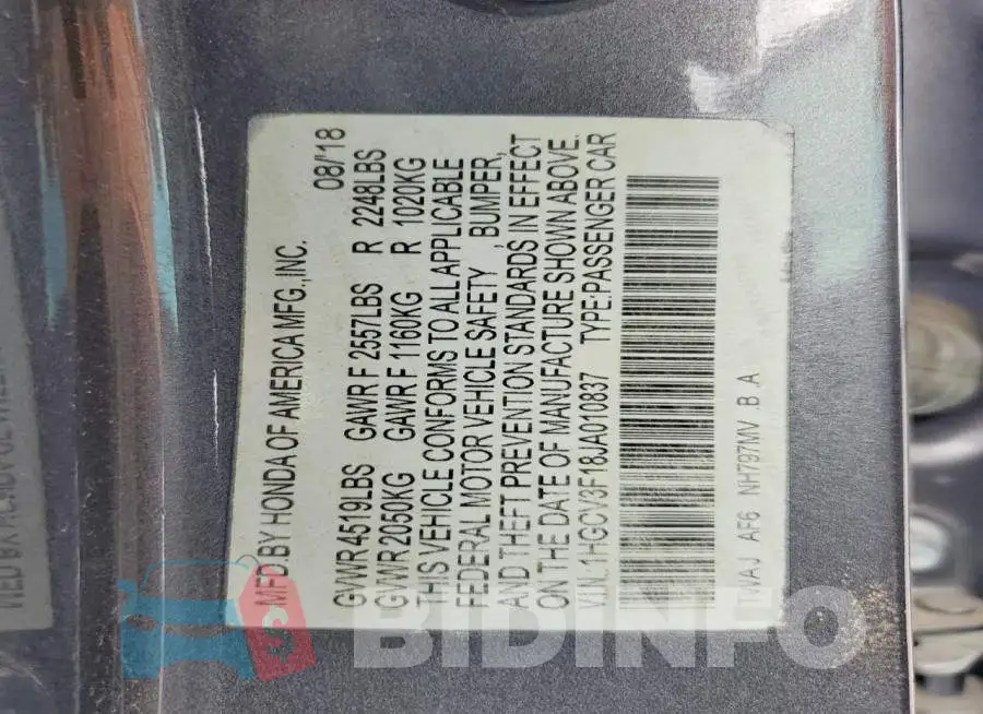1HGCV3F18JA010837 Photo# 13