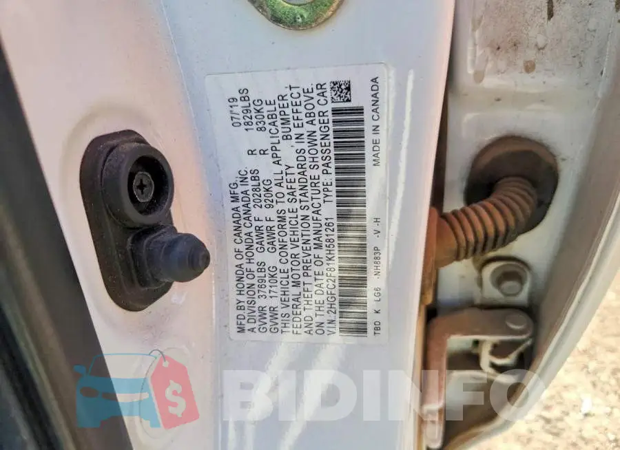2HGFC2F81KH581261 Photo# 12